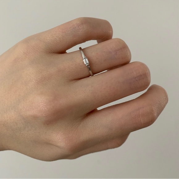 Moissanite Emerald cut Sterling Silver Ring - Picture 2 of 3